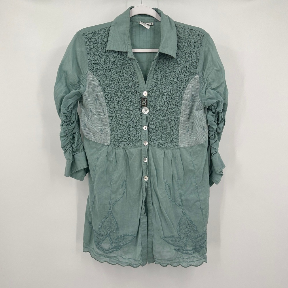Parsley & Sage Womens Boho Embroidered Tunic Top Size S Relaxed Shabby Chic